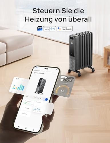 Dreo Ölradiator Energiesparend 2000W, Mobile Elektroheizung 9 Rippen mit Fernbedienung, 3 Heizstufen, 4 Modus, 24h Timer, Überhitzungs-Kippschutz, Radiatoren Elektrisch Heizung mit Thermostat, OH310 – Bild 8