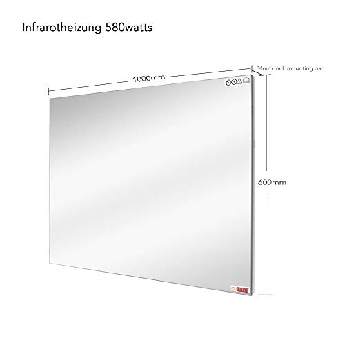 byecold Infrarotheizung Spiegel 580W Wandmontage mit LED(100x60cm), Spiegelheizung Elektrisch Infrarot, Badspiegel Elektroheizung, Badezimmerspiegel beschlagfrei mit Überhitzungsschutz Heizplatte – Bild 2