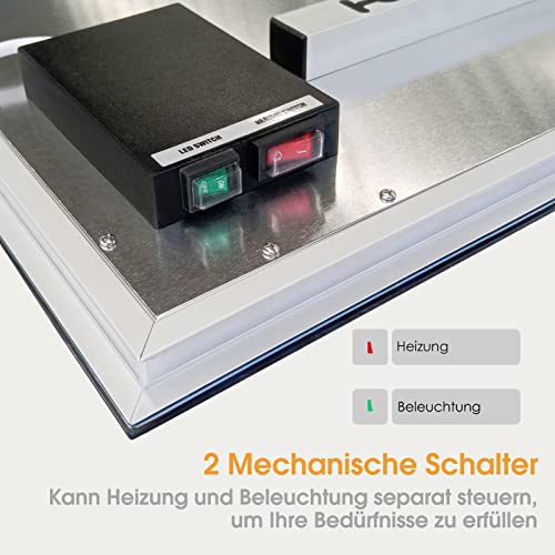 byecold Infrarotheizung Spiegel 580W Wandmontage mit LED(100x60cm), Spiegelheizung Elektrisch Infrarot, Badspiegel Elektroheizung, Badezimmerspiegel beschlagfrei mit Überhitzungsschutz Heizplatte – Bild 7