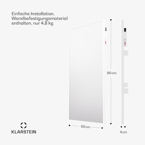 Klarstein Infrarotheizung mit Thermostat, 480W Elektroheizung, Smart Home Infrarotheizung zur Wandmontage, IR mit App-Steuerung & Erkennung Offener Fenster, Effizienter Feuchtraum Heizkörper CO2-Frei – Bild 2