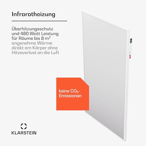 Klarstein Infrarotheizung mit Thermostat, 480W Elektroheizung, Smart Home Infrarotheizung zur Wandmontage, IR mit App-Steuerung & Erkennung Offener Fenster, Effizienter Feuchtraum Heizkörper CO2-Frei – Bild 4