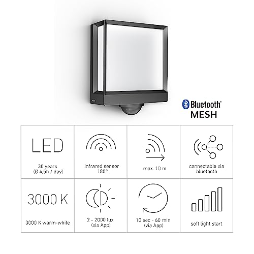 Steinel LED Außenwandleuchte L 40 SC Connect, 180° Bewegungsmelder, smarte Außenleuchte, Softlichtstart, bedienbar per App, anthrazit – Bild 7