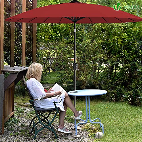 VOUNOT Shanghai Sonnenschirm 270 cm Rund mit Kurbelvorrichtung, Knickbar, Sonnenschutz UV-Schutz, Balkonschirm Gartenschirm Marktschirm mit Schutzhülle, Rot – Bild 7