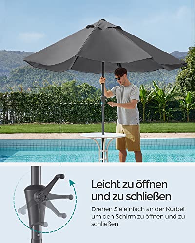 SONGMICS Sonnenschirm 270 cm, UPF 50 , Strandschirm, beidseitig um 30° knickbar, Sonnenschutz, mit Kurbel zum Öffnen/Schließen, für Terrasse, Balkon, Pool, ohne Ständer, grau GPU27GY – Bild 4