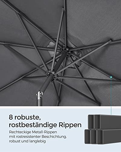 SONGMICS Sonnenschirm 270 cm, UPF 50 , Strandschirm, beidseitig um 30° knickbar, Sonnenschutz, mit Kurbel zum Öffnen/Schließen, für Terrasse, Balkon, Pool, ohne Ständer, grau GPU27GY – Bild 7