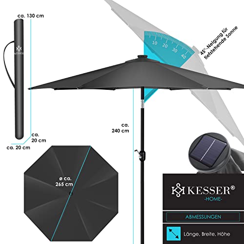 KESSER® Sonnenschirm Balkonschirm Rund LED Solar mit Kurbel Inkl. 2in1 Schutzhülle, Gartenschirm, Schirm Ø 265 cm für Balkon Garten & Terrasse verstellbar knickbar Anthrazit – Bild 2