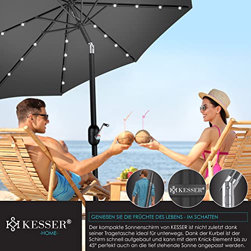 KESSER® Sonnenschirm Balkonschirm Rund LED Solar mit Kurbel Inkl. 2in1 Schutzhülle, Gartenschirm, Schirm Ø 265 cm für Balkon Garten & Terrasse verstellbar knickbar Anthrazit – Bild 6