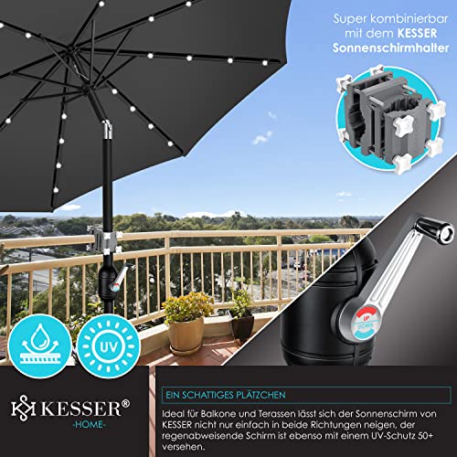 KESSER® Sonnenschirm Balkonschirm Rund LED Solar mit Kurbel Inkl. 2in1 Schutzhülle, Gartenschirm, Schirm Ø 265 cm für Balkon Garten & Terrasse verstellbar knickbar Anthrazit – Bild 7
