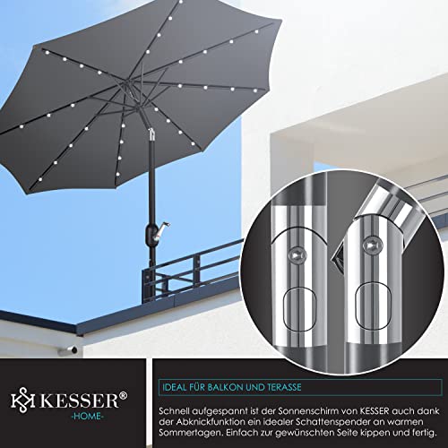 KESSER® Sonnenschirm Balkonschirm Rund LED Solar mit Kurbel Inkl. 2in1 Schutzhülle, Gartenschirm, Schirm Ø 265 cm für Balkon Garten & Terrasse verstellbar knickbar Anthrazit – Bild 8