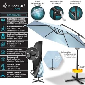 Alternative view of KESSER® Alu Ampelschirm Sonnenschirm Abdeckung Ø350 cm & Kurbelvorrichtung Kurbelschirm mit Ständer UV-Schutz Aluminium Wasserabweisende Bespannung 360° Funktion Garten-Schirm Marktschirm Hellblau