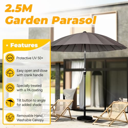 Angel Living Shanghai 250cm Sonneschirm Gartenschirm mit Kurbel,UV-Schutz, Terrassenschirm belüftet, Marktschirm für Terrasse, Garten, Balkon Grau – Bild 3
