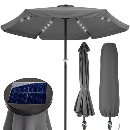 Kingsleeve® Sonnenschirm LED Beleuchtung UV Schutz 80 Solar Schutzhülle 330cm Groß Kurbel Volant Balkon Terrasse Gartenschirm Marktschirm Anthrazit