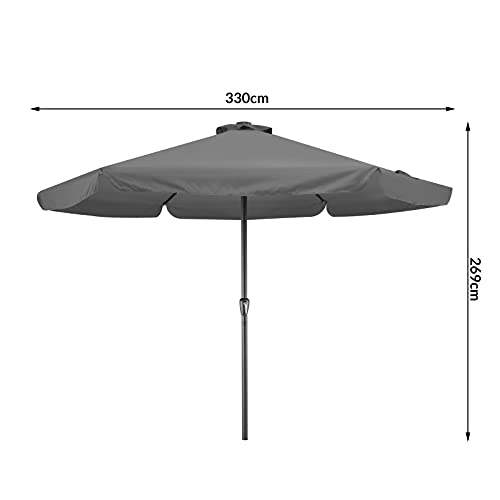 Kingsleeve® Sonnenschirm LED Beleuchtung UV Schutz 80 Solar Schutzhülle 330cm Groß Kurbel Volant Balkon Terrasse Gartenschirm Marktschirm Anthrazit – Bild 2