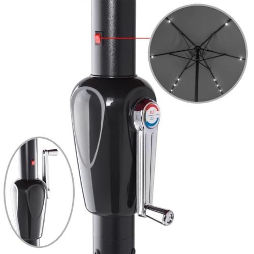 Kingsleeve® Sonnenschirm LED Beleuchtung UV Schutz 80 Solar Schutzhülle 330cm Groß Kurbel Volant Balkon Terrasse Gartenschirm Marktschirm Anthrazit – Bild 6