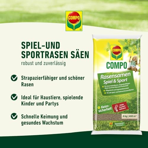 Compo Rasensaat Spiel und Sport, Universelle Rasenmischung, 8 kg, 400 m² – Bild 2