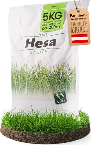Hesa Gebrauchsrasen 5 kg für 200 m², RSM 2.3, Sport- und Spielrasen, schnellkeimende Premium Rasensamen, Grassamen strapazierfähig und robust in Profiqualität