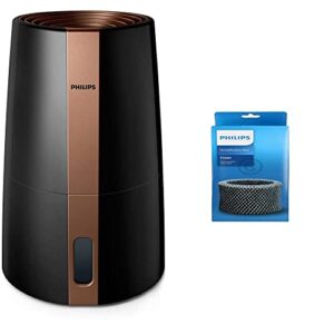Philips Luftbefeuchter 3000 Serie HU3918/10 (bis zu 45m²,hygienische NanoCloud-Technologie,3 Liter Wasserbehälter) schwarz & FY2401/30 Original Ersatzfilter für Luftbefeuchter Grau