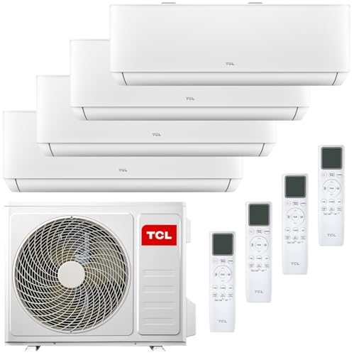 TCL Multisplit Klimaanlage Wandgerät 4 x 2,6 kW 9000 BTU 32000 BTU Außeneinheit App Fernbedienung für Räume bis zu je 30m²