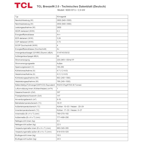 TCL Multisplit Klimaanlage Wandgerät 4 x 2,6 kW 9000 BTU 32000 BTU Außeneinheit App Fernbedienung für Räume bis zu je 30m² – Bild 6