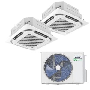 AUX A Klimaanlage Set mit 2× Deckenkassette 18000 BTU (je 5,3 kW) Außengerät 36000 BTU (10,5 kW) - R32 Kältemittel - Weiß - leise Gewerbe-Klimaanlage für 2 große Räume - anschlussfertig