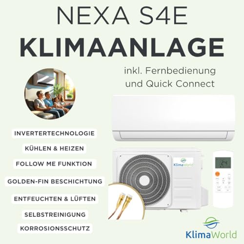 Klimaanlage Split 12000 BTU - Quick Connect - NEXA S4E 3,4 kW (bis 40 m²) - Kühlen A /Heizen A , WiFi, Fernbedienung, Kältemittel R32, Timerfunktion, Selbstreinigung, Follow Me, Entfeuchten – Bild 2