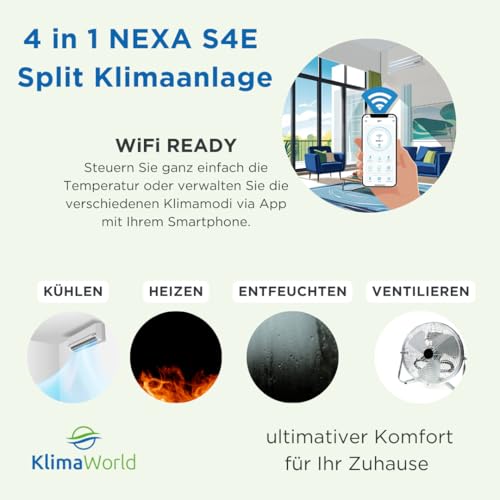 Klimaanlage Split 12000 BTU - Quick Connect - NEXA S4E 3,4 kW (bis 40 m²) - Kühlen A /Heizen A , WiFi, Fernbedienung, Kältemittel R32, Timerfunktion, Selbstreinigung, Follow Me, Entfeuchten – Bild 4