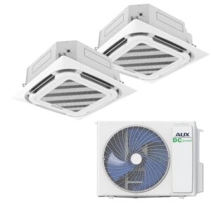 A AUX Klimaanlage Set 36000 BTU (10,5 kW) – Außengerät 2x Deckenkassette 18000 BTU – R32 Kältemittel – Weiß – leise Klimaanlage für 2 große Räume – anschlussfertig