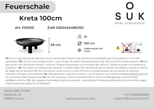 SOUK ONE Feuerschale Kreta 100 cm, Feuerschale - Feuerstelle für den Garten, Terrasse und Balkon, Feuertonne und Feuerkorb (Ø 100cm Kreta) – Bild 6
