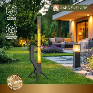Alternative view of GARDENFLARE Feuerrohr Premium – Große Edelstahl Pelletfackel mit Flamme bis 1,5m & Reinigungsbürste incl., Feuersäule für Garten & Terrasse - Nachhaltiges Ambiente Feuer (Schwarz Pulverbeschichtet)