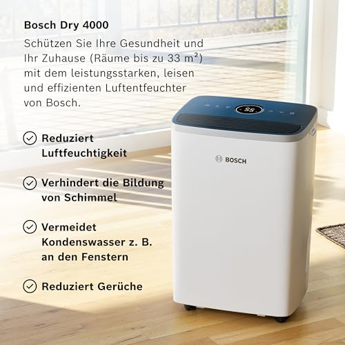 Bosch Dry 4000 Luftentfeuchter - Einfach. Effizient. Leise. - Für Räume bis zu 33 m² - Ideal für Deine Wohnung die schnelle Trocknung Deiner Wäsche – Bild 2