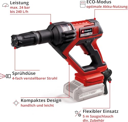 Einhell Akku-Druckreinigerpistole HYPRESSO 18/24-1 Power X-Change (18 V, 24 bar, Mobile Reinigung und Bewässerung, 240 L/h, inkl. Zubehör, ohne Akku & Ladegerät) – Bild 3