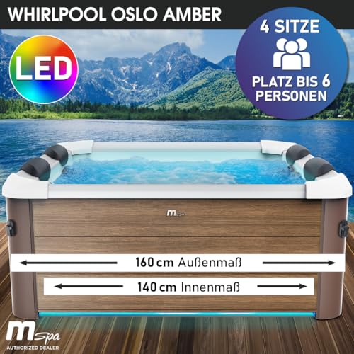 BRAST Whirlpool MSpa Oslo Amber mit Fester Außenwand | LED-Beleuchtung in 20 Farben für 6 Personen | 160x160x65cm | 120 Massagedüsen | Ganzjähriger Einsatz Winterfest | In & Outdoor Pool – Bild 2