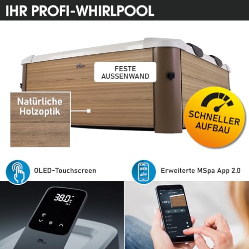 BRAST Whirlpool MSpa Oslo Amber mit Fester Außenwand | LED-Beleuchtung in 20 Farben für 6 Personen | 160x160x65cm | 120 Massagedüsen | Ganzjähriger Einsatz Winterfest | In & Outdoor Pool – Bild 3
