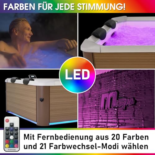 BRAST Whirlpool MSpa Oslo Amber mit Fester Außenwand | LED-Beleuchtung in 20 Farben für 6 Personen | 160x160x65cm | 120 Massagedüsen | Ganzjähriger Einsatz Winterfest | In & Outdoor Pool – Bild 5