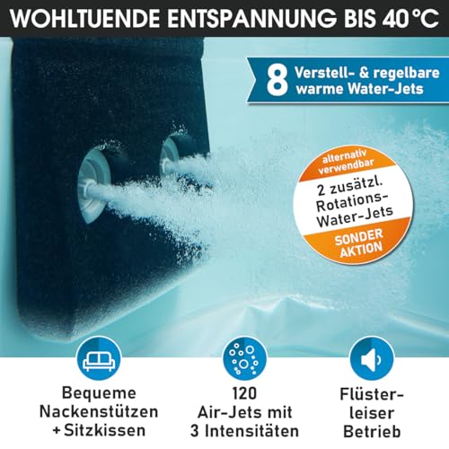 BRAST Whirlpool MSpa Oslo Amber mit Fester Außenwand | LED-Beleuchtung in 20 Farben für 6 Personen | 160x160x65cm | 120 Massagedüsen | Ganzjähriger Einsatz Winterfest | In & Outdoor Pool – Bild 6