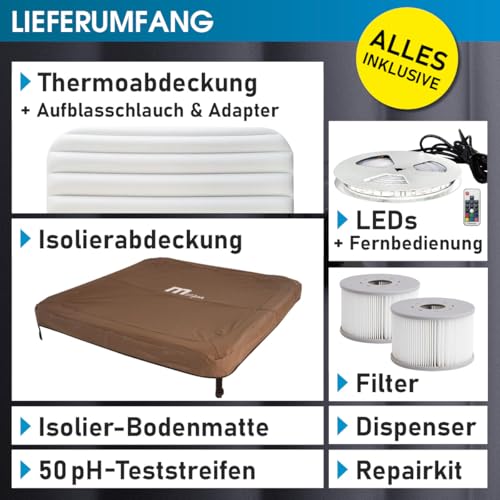 BRAST Whirlpool MSpa Oslo Amber mit Fester Außenwand | LED-Beleuchtung in 20 Farben für 6 Personen | 160x160x65cm | 120 Massagedüsen | Ganzjähriger Einsatz Winterfest | In & Outdoor Pool – Bild 7