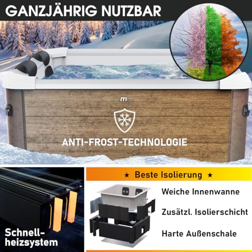 BRAST Whirlpool MSpa Oslo Amber mit Fester Außenwand | LED-Beleuchtung in 20 Farben für 6 Personen | 160x160x65cm | 120 Massagedüsen | Ganzjähriger Einsatz Winterfest | In & Outdoor Pool – Bild 9