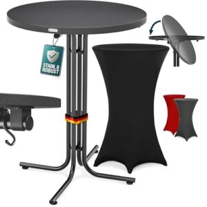 Casaria® Stehtisch mit Husse 70 cm Klappbar Schwarz Rund Holz Metall Pulverbeschichtet Wetterfest Hoch Set Bistrotisch Bartisch Garten Party Tisch