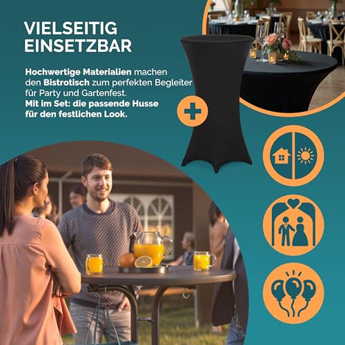 Casaria® Stehtisch mit Husse 70 cm Klappbar Schwarz Rund Holz Metall Pulverbeschichtet Wetterfest Hoch Set Bistrotisch Bartisch Garten Party Tisch – Bild 4