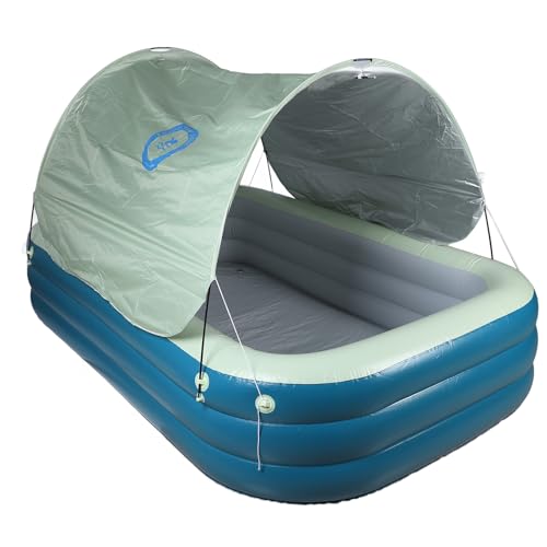 Denash Aufblasbarer Pool mit Überdachung, Langlebig, Großer Aufblasbarer Familienpool für Spiele Im Freien für Freunde, PVCGross, Blau (GREEN)