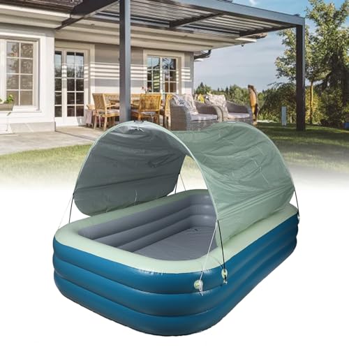 Denash Aufblasbarer Pool mit Überdachung, Langlebig, Großer Aufblasbarer Familienpool für Spiele Im Freien für Freunde, PVCGross, Blau (GREEN) – Bild 3