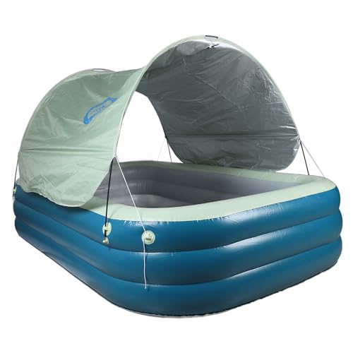 Denash Aufblasbarer Pool mit Überdachung, Langlebig, Großer Aufblasbarer Familienpool für Spiele Im Freien für Freunde, PVCGross, Blau (GREEN) – Bild 6