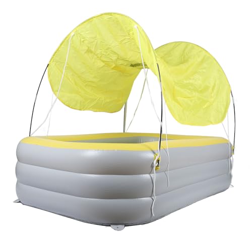 ZASCHMOY Aufblasbarer Pool mit Baldachin und Rutschen - Verdickter Blow -up Schwimmbad für, Große 2,1 M Gelbe Hinterhof Im Außenpolster Aufblasbarer Familienpool (Yellow)