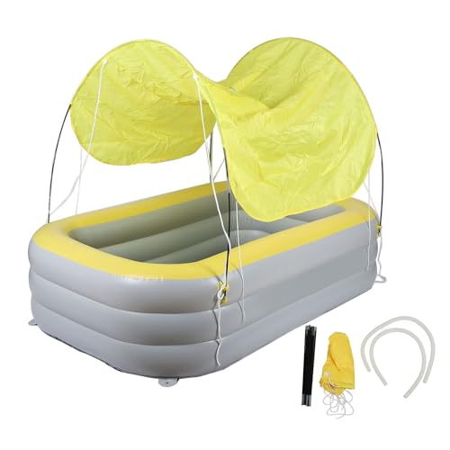 ZASCHMOY Aufblasbarer Pool mit Baldachin und Rutschen - Verdickter Blow -up Schwimmbad für, Große 2,1 M Gelbe Hinterhof Im Außenpolster Aufblasbarer Familienpool (Yellow) – Bild 6