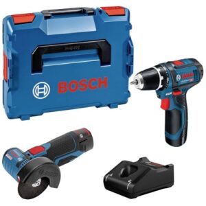 Bosch Professional 12V System Combo Kit: Winkelschleifer GSR 12V-15 Bohrschrauber GWS 12V-76 (inkl. 2x 2.0Ah Akku, Ladegerät GAL 12V-40, L-BOXX)