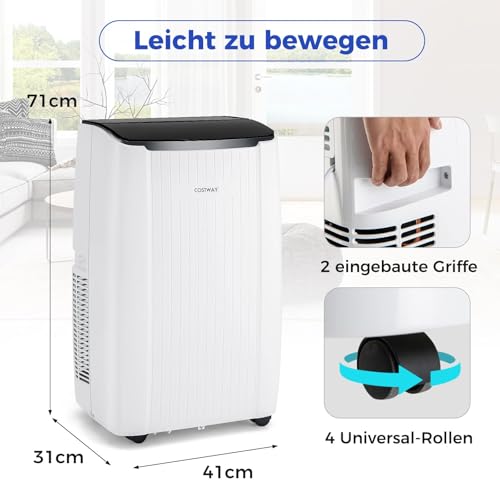 COSTWAY 14000 BTU mobile Klimaanlage mit Abluftschlauch, 4-in-1 Klimagerät mit Heizung, Lüfter & Entfeuchter, 24H Timer, Schlafmodus, Fernbedienung & Installationskit für Räume bis zu 65㎡ (Modell 2) – Bild 2
