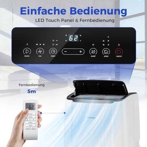COSTWAY 14000 BTU mobile Klimaanlage mit Abluftschlauch, 4-in-1 Klimagerät mit Heizung, Lüfter & Entfeuchter, 24H Timer, Schlafmodus, Fernbedienung & Installationskit für Räume bis zu 65㎡ (Modell 2) – Bild 3