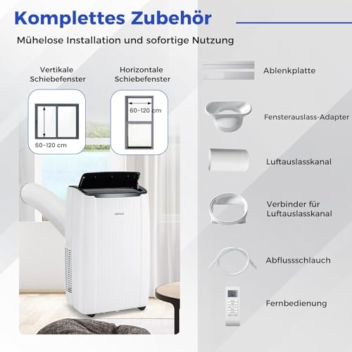 COSTWAY 14000 BTU mobile Klimaanlage mit Abluftschlauch, 4-in-1 Klimagerät mit Heizung, Lüfter & Entfeuchter, 24H Timer, Schlafmodus, Fernbedienung & Installationskit für Räume bis zu 65㎡ (Modell 2) – Bild 4