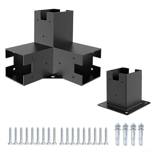 Desiumite Rechtwinklige Eckhalterung mit Pergola-Pfostensockel für Holzbalken, 3-Wege-Halterung und Flansch-Montage-Set, Stahl und Aluminiumlegierung, Schwarz, 218 x 218 x 120 mm (Sockel 3T) – Bild 3
