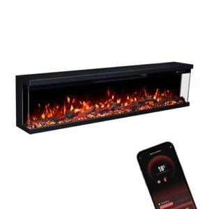 GLOW FIRE Elektrokamin Insert 106 mit realistischem 3D LED-Feuer - Wand-Elektrokamin mit Heizung und Kaminfeuer, App Steuerung, Knistereffekt & Timer, max. 1800 W, 152x35x19cm